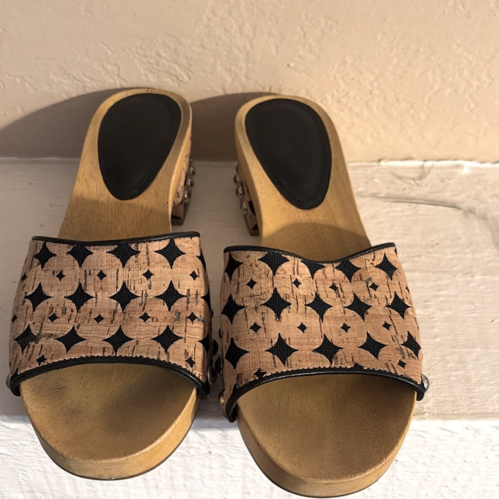 Sigerson Morrison Black and Tan Patterned Leather Clogs - Picture 3 of 5